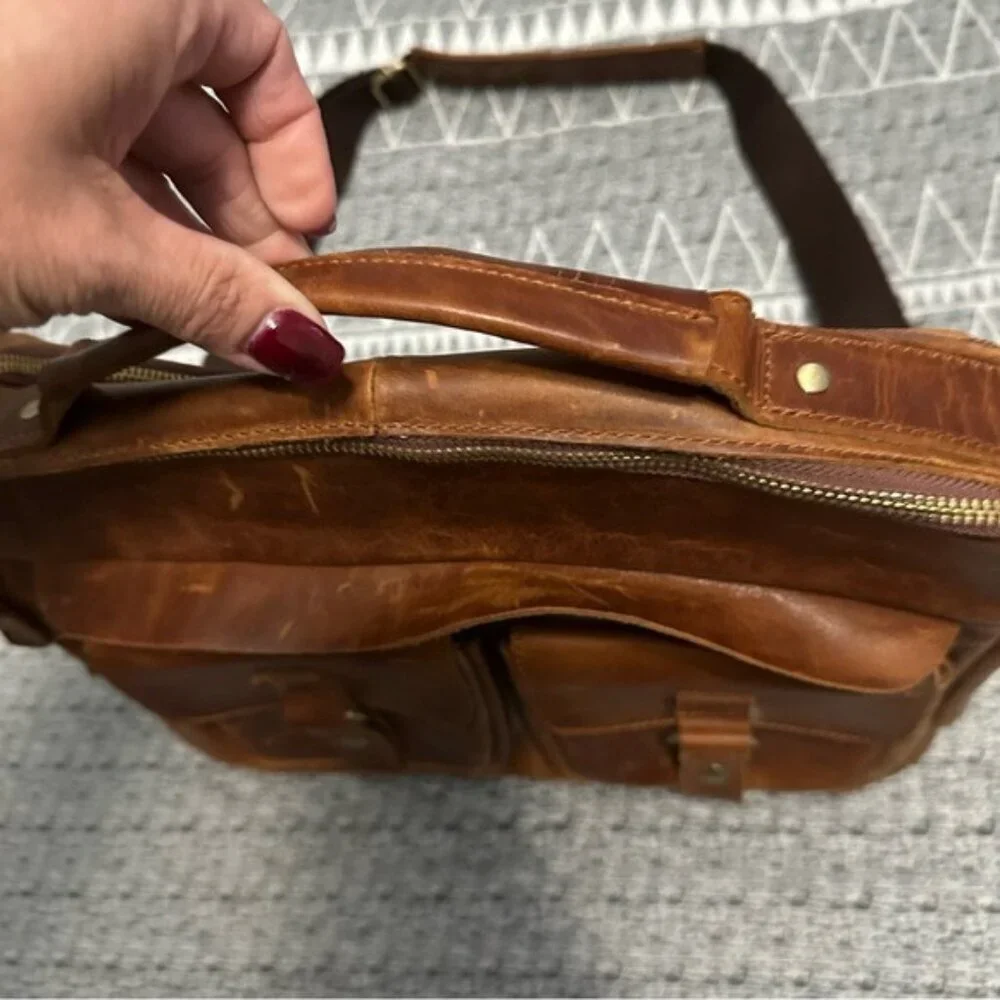 Men’s Brown Leather Briefcase Laptop Messenger Bag Vintage Work Business Satchel